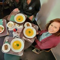 Joy! Carrot & Orange soup to start. at Zucchini Vegetarian Cafe in Helsinki