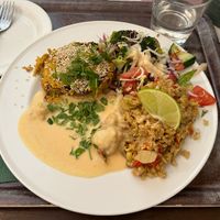 Grated vegetables patty  at Zucchini Vegetarian Cafe in Helsinki