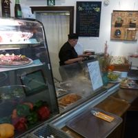 The counter where the buffet is served at Zucchini Vegetarian Cafe in Helsinki