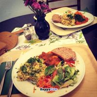 Vegan risotto and cooked vegetables. Me and my grandpa enjoyed it very much! at Zucchini Vegetarian Cafe in Helsinki