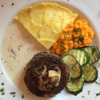 Mushroom and chestnut cake (vegan)  at La Maison du Vert in Ticheville