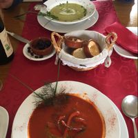 Delicious capsicum and courgette soups (vegan)  at La Maison du Vert in Ticheville