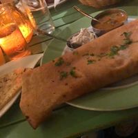 Pancake with potato inside and a side of curry at Satyam in Berlin