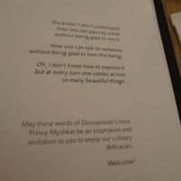 Inspirational saying inside the menu at Prinz Myshkin City in Munich