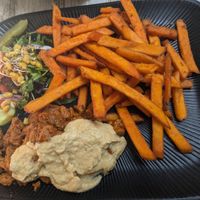 Soya+ hummus + salad + sweet potato fries at Lord in Dortmund