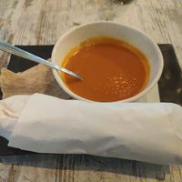 Arabic Wrap and Tomato Soup with Bread at Lord in Dortmund