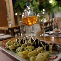 Mushroom skewer with potato salad  at ThirdEye in Crete