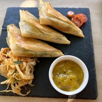 Samosas (ask if dough is vegan that day)  at ThirdEye in Crete