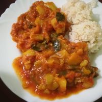 Sweet sabji with rice at Govinda I in Budapest