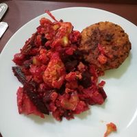 Beetroot sabji with cabbage patty at Govinda I in Budapest