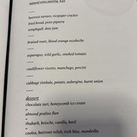 Menu  at Paradiso in Cork