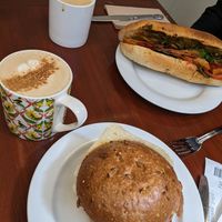 Breakfast bun and chai. Very good vegan options of the Upstairs cafe isn't open. at Quay Co-op Market in Cork