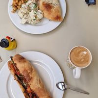 Tofu sandwich and vegan pasty with 2 salad at Quay Co-op Market in Cork