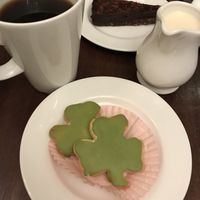 Coffee and shamrock cookie at Cornucopia in Dublin