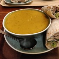 Sweet potato soup with "chicken" caesar wrap at Cornucopia in Dublin