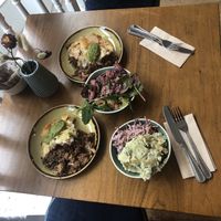 2 x filo pie with vegan slaw, potato salad, beetroot mushroom & daikon salad   at Cornucopia in Dublin