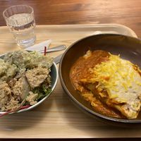 Lunch menu with vegan enchilada and two salads   at Cornucopia in Dublin
