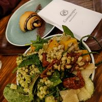 Salad and chocolate croissant at Cornucopia in Dublin