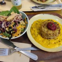 Potato cake and salad at Cornucopia in Dublin