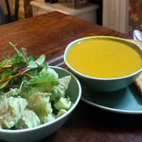 Combo of soup, bread and salad at Cornucopia in Dublin