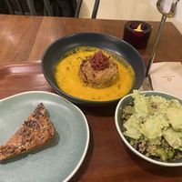 Flapjack, potato/leek patty, salads #Veganuary at Cornucopia in Dublin