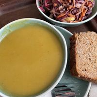 Potato soup with three salads  at Cornucopia in Dublin