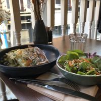 Main: Tofu & mushroom spanakopita; Side: vegan coleslaw salad   at Cornucopia in Dublin