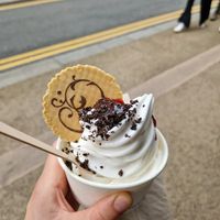 Vegan soft serve (with oreo and raspberry sauce) at Cornucopia in Dublin