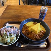 Polenta with jackfruit, potato salad and coleslaw  at Cornucopia in Dublin