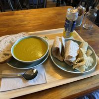 Soup and sandwich (ginger soup perhaps?)  at Cornucopia in Dublin