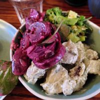 3 salads (garlic potatoes, beet and broccoli with peas and samphire) at Cornucopia in Dublin