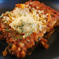 Cannelloni (caramelized onions, Hazelnut roast, mushroom & herb cream). Like a lasagna. Delicious! at Cornucopia in Dublin