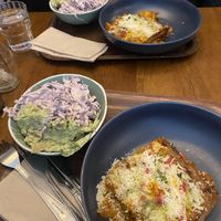 Lasagne and salads  at Cornucopia in Dublin