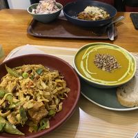Noodles with tofu and a soup  at Cornucopia in Dublin