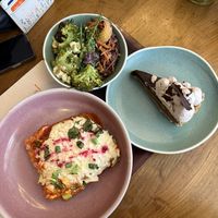 Vegan lasagne with salad and chocolate torte  at Cornucopia in Dublin