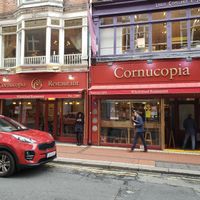 View of the restaurant from the street at Cornucopia in Dublin