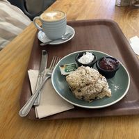 Breakfast, scone and coffee  at Cornucopia in Dublin