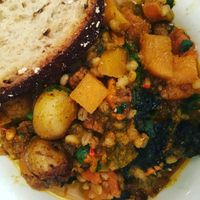 Vegan Irish stew with seitan and barley at Cornucopia in Dublin
