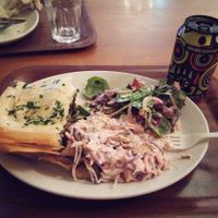 Paff pastry quiche with two salads: coleslaw and a mix or roots and vegetables marinated. at Cornucopia in Dublin