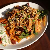 Typical Meal:  One main course (cannelloni) with two salads (garlicky potato salad and sprout salad). at Cornucopia in Dublin