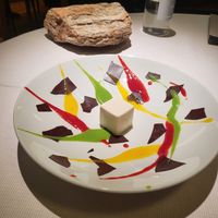 Coconut and cacao nibs cube with lime and purple yam at Joia Alta Cucina Naturale in Milan