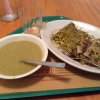 3 dishes combo: fennel soup, mix of cabbage & mushrooms, tofu lasagna. at Centro Natura in Bologna