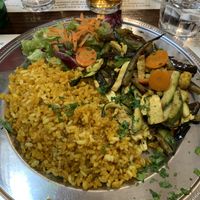 Veggie Wok Plate with (extra tofu added) and yellow rice & salad at Amico Bio - Un Sorriso Integrale in Naples