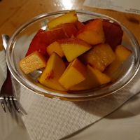 Lovely fruit salad with a squeeze of lemon. Best nectarines ever! at Amico Bio - Un Sorriso Integrale in Naples