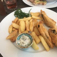 Fishless fish and chips  at VeGee Deli in Lowestoft