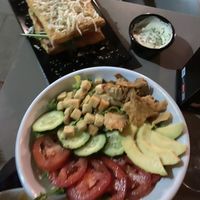 Hojaldre and Cesar salad with Heura  at Jardin Urbano in Valencia