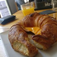 'Ham' and 'cheese' croissant with some cream. A great snack at Jardin Urbano in Valencia