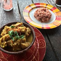 jackfruit curry with red rice at Puspa's Warung in Ubud