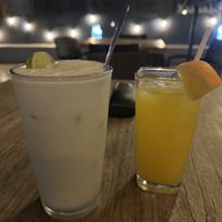 Coconut lemonade and fresh orange juice   at Capuchino Cafe in La Paz