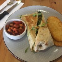 Vegan Breakie Burrito with Hash Browns  at Platform 1 Cafe in Ormond